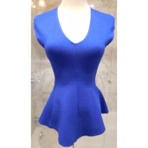 Women's WILFRED Royal Blue Cap Sleeve V-Neck Rayon Blend Top XXS